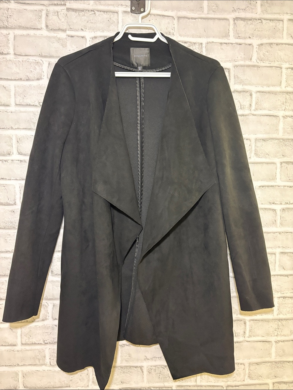 Dynamite Black Draped Waterfall Trench faux suede  Coat, medium